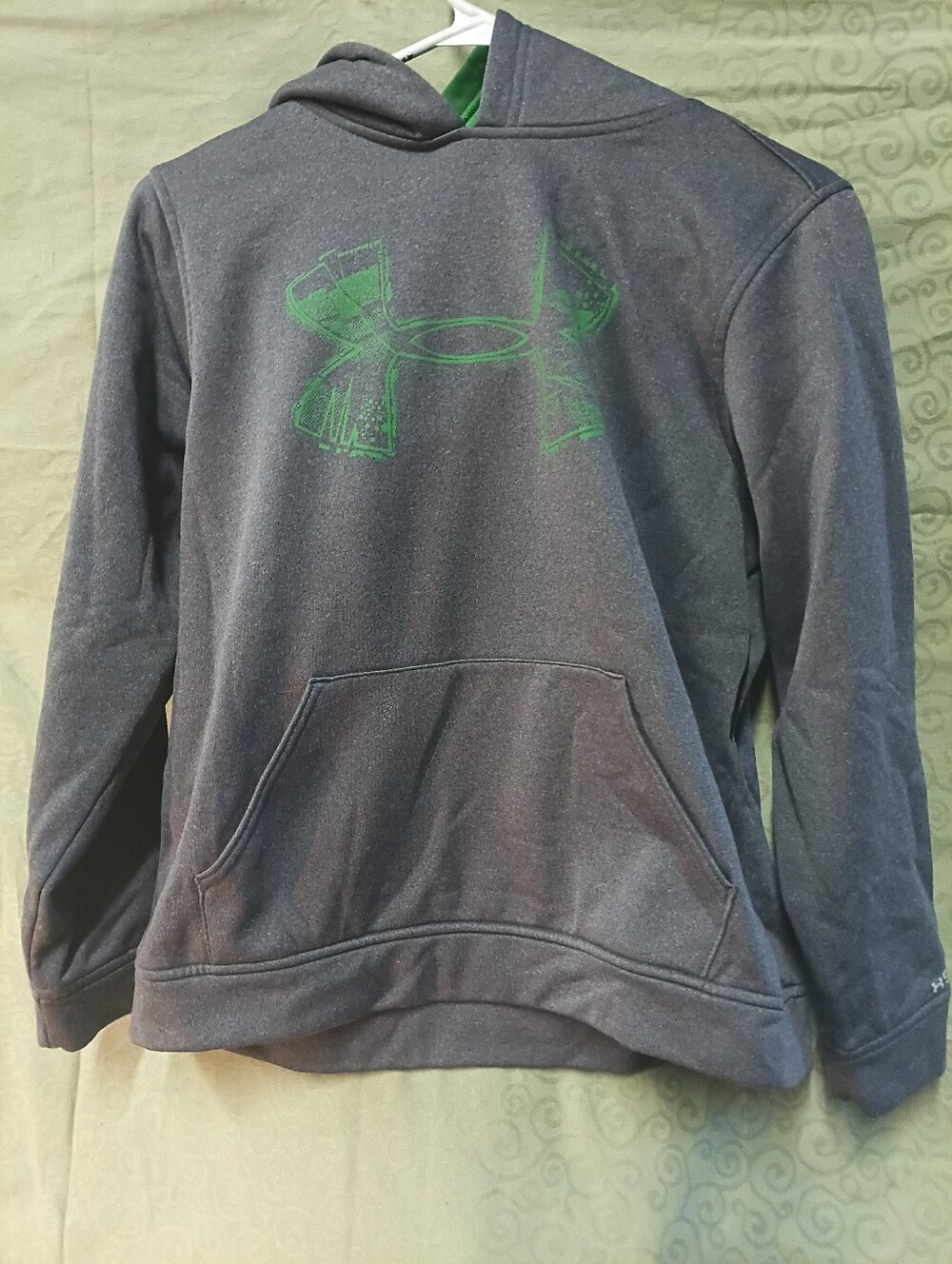 Under Armour Men’s Dark Gray Crewneck Hoodie with Green Logo